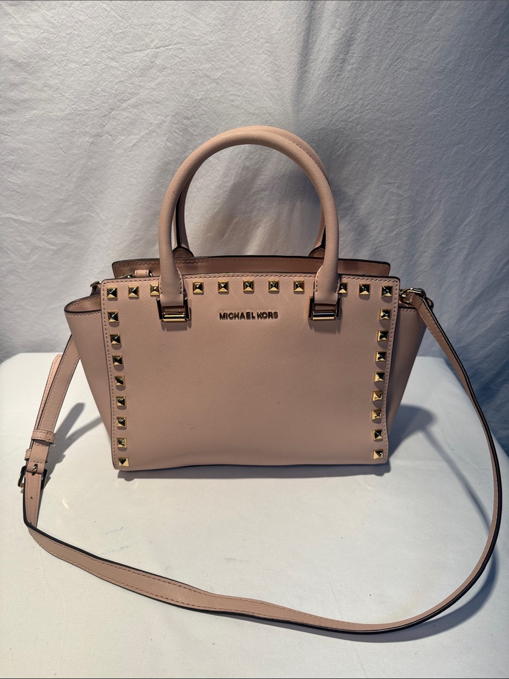 Michael Kors Blush Pink Studded Saffiano Satchel